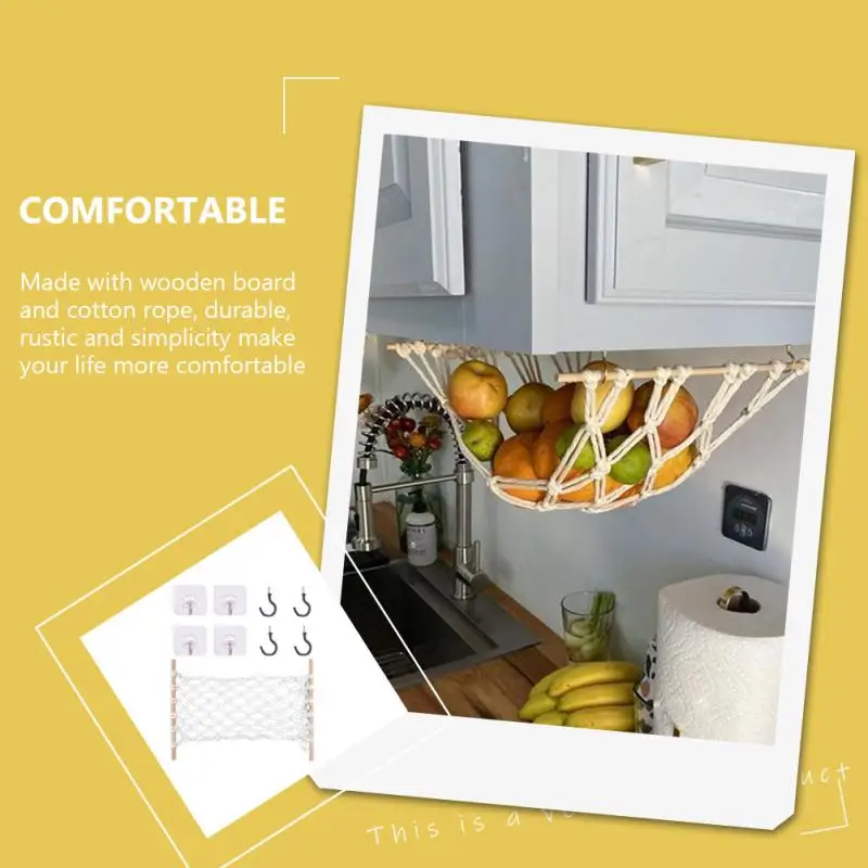 Description Picture 2 of itemCotton Rope Fruit Hanging Basket Banana Hammock Holder Macrame Organizer Bohemian Kitchen Cabinet Vegetable Hook Hanger