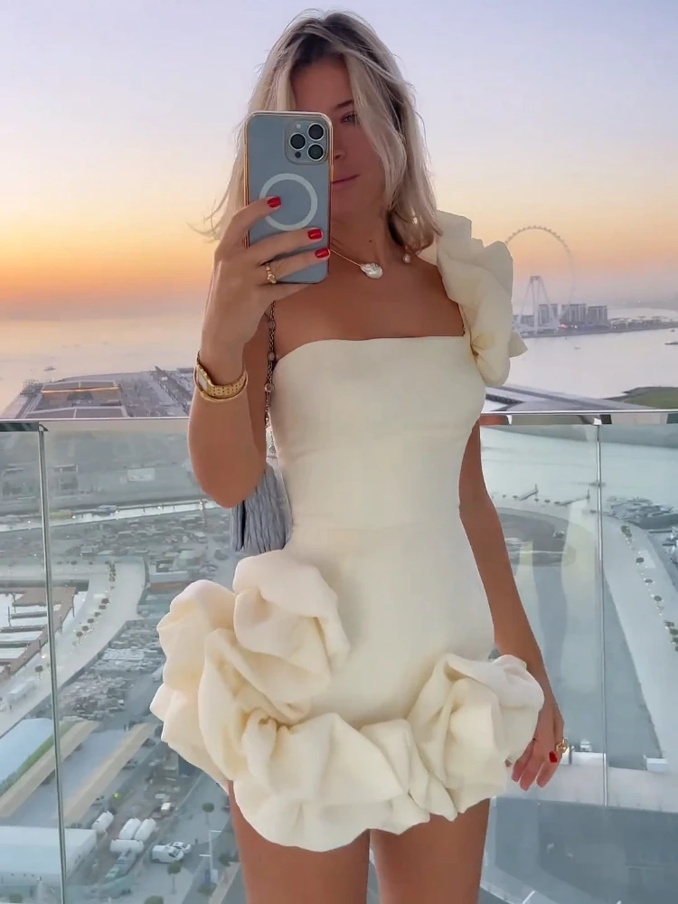 

Elegant Party Evening Prom Dress Flower Patchwork Pleated Mini Dresses for Women 2023 Sleeveless Sexy Summer Dress Black White