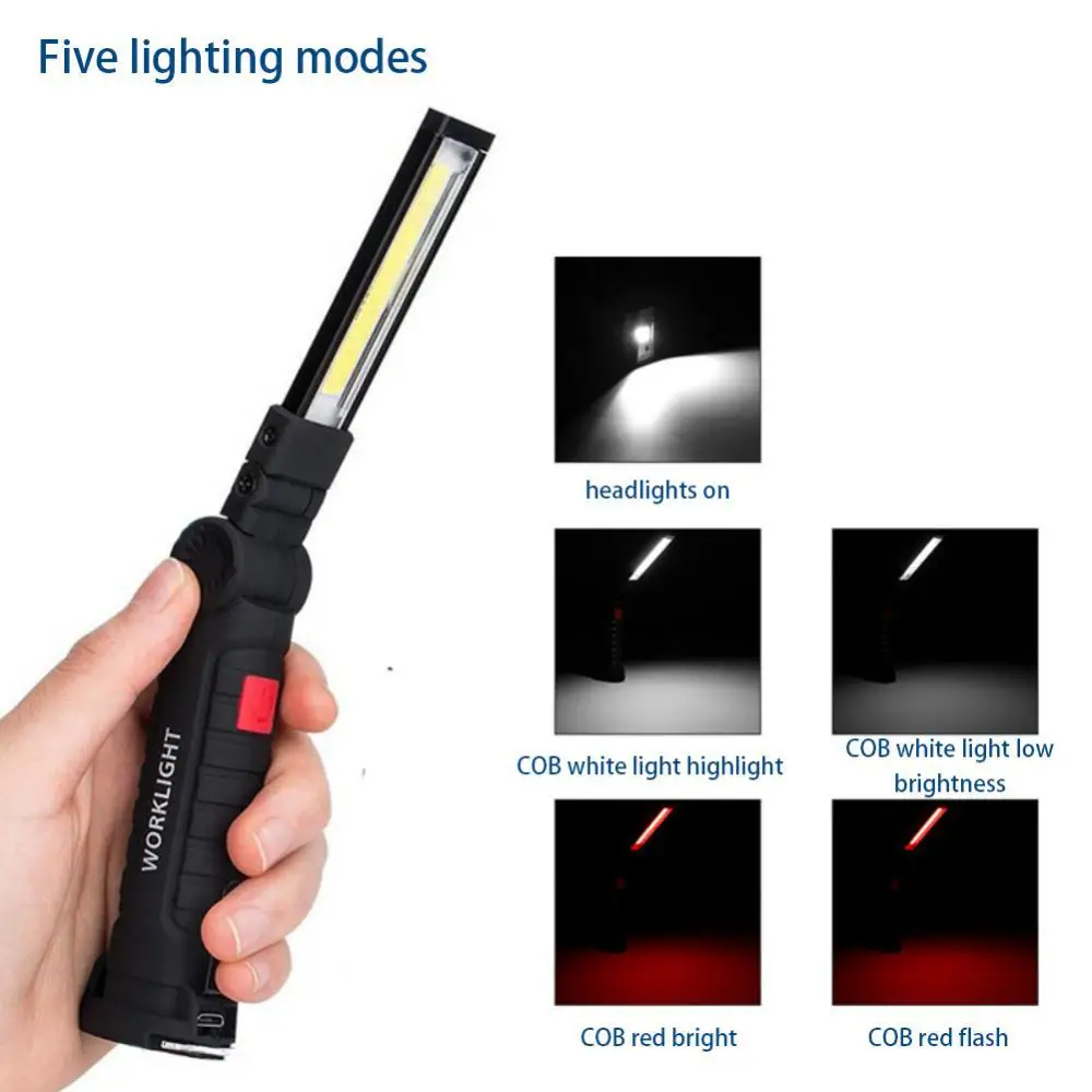 Description Picture 2 of itemPortable LED COB Flashlight USB Rechargeable Work Light Folding Magnet Lanterna Hanging Lamp Car Repair Lamp Camping