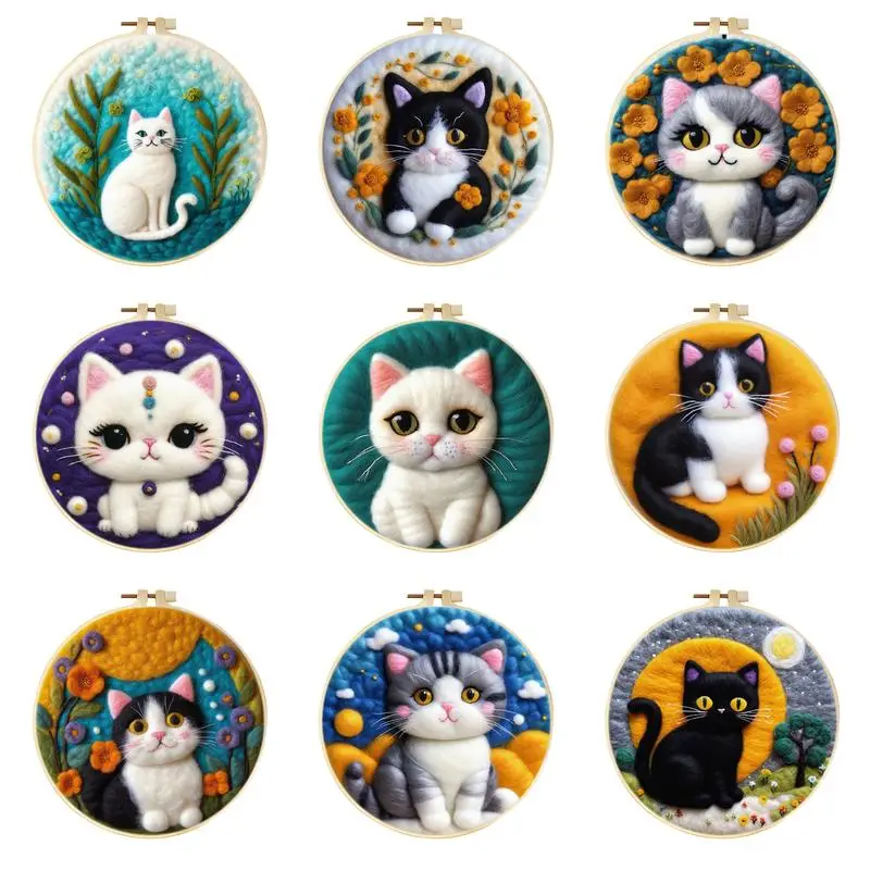 20x20cm Wool Needle Felting Painting Cat Animal DIY Wool Needle Felt Picture Kit Home Decor Gift wool felting kit,needle felt kit
