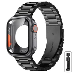 Premium Stainless Steel Strap with Full Cover Case for Series11 10 42mm (Black - Full)