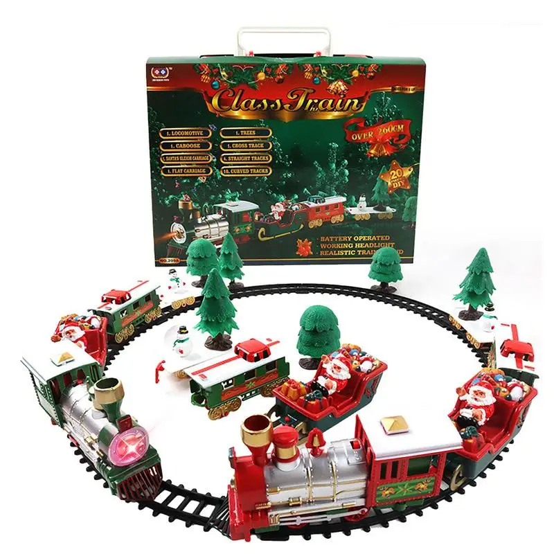 Christmas Electric Train Set Electric Train  Car Railway Model Transport Train Rail Car Track Set Battery Operated Classic Toys