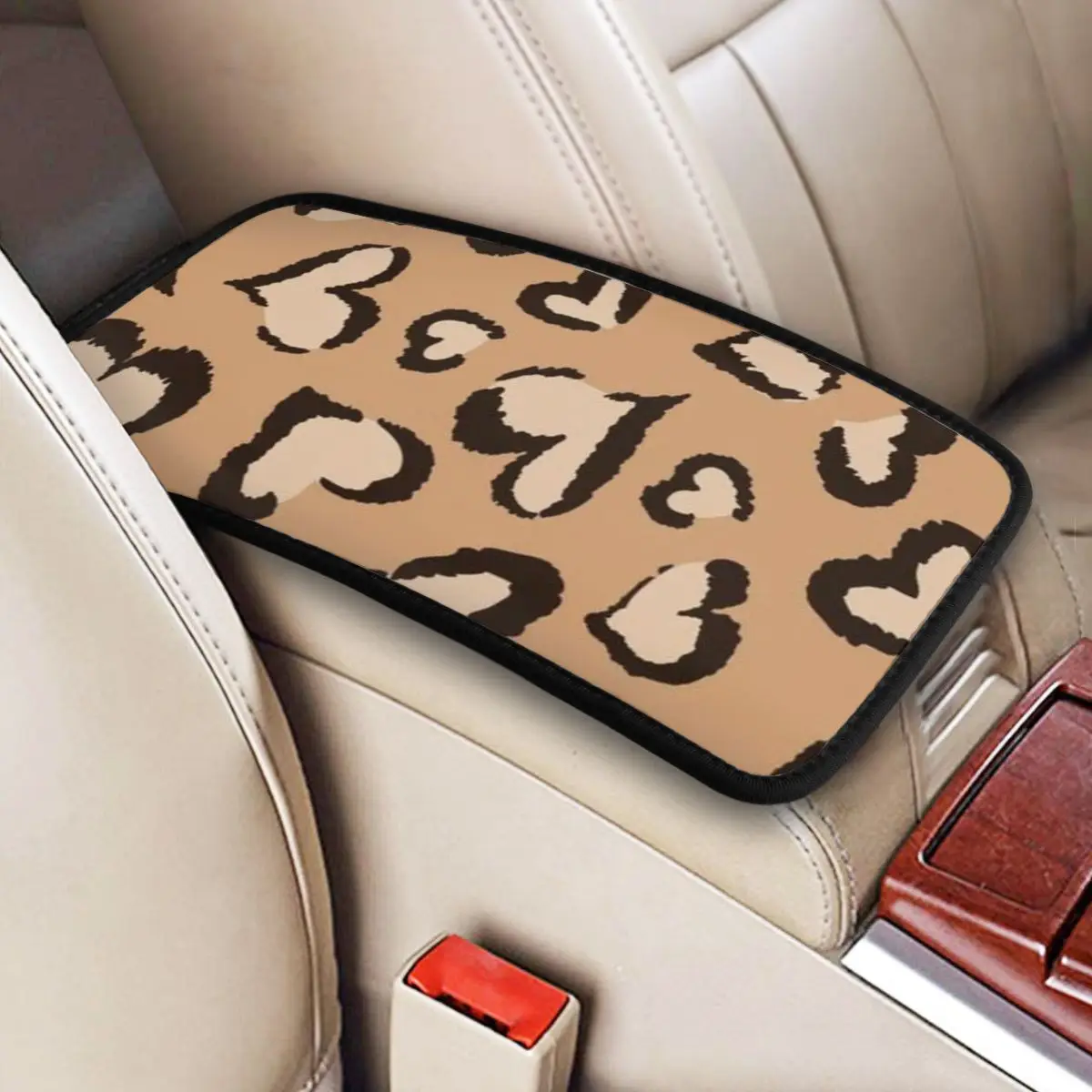 

Leopard Brown Heart Pattern Center Console Protective Cushion Pad for Cars Leather Car Interior Accessories Armrest Cover Mat