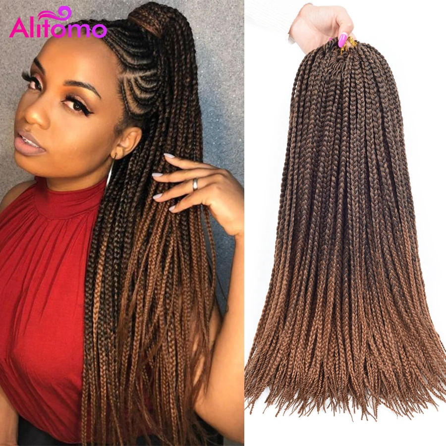 14 and 18 Synthetic Box Braids Crochet Hair Prelooped Box Braid Hair  Synthetic Hair for Black Women (22 Strands/Pack, Ombre) - AliExpress