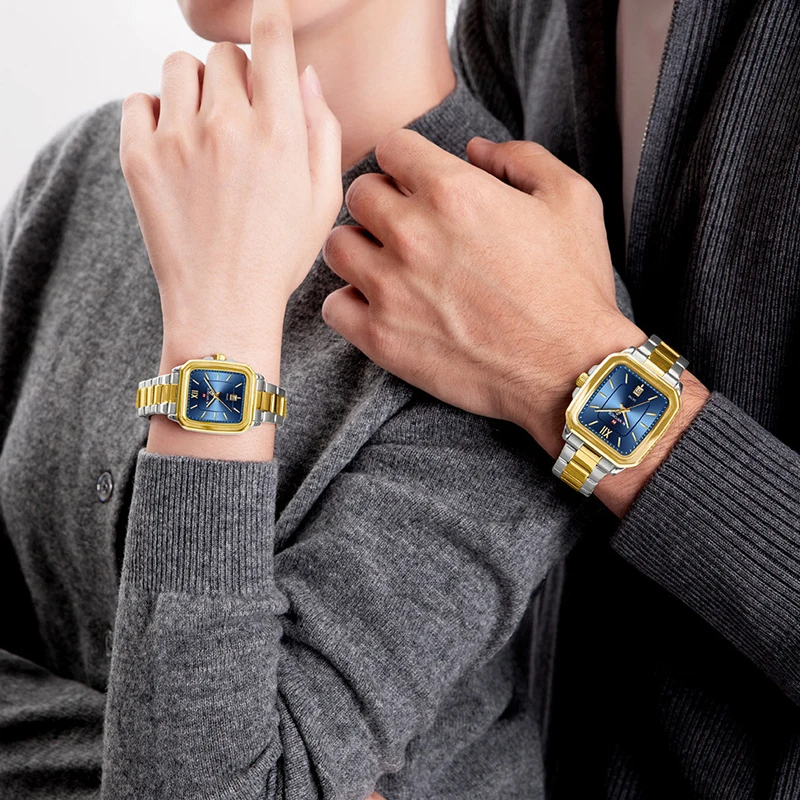 Business Lover's Watch Creative Design Fashion 24 Hours Date Display Window Wristwatch Steel Strap Unisex Couple Clock_voghion.com