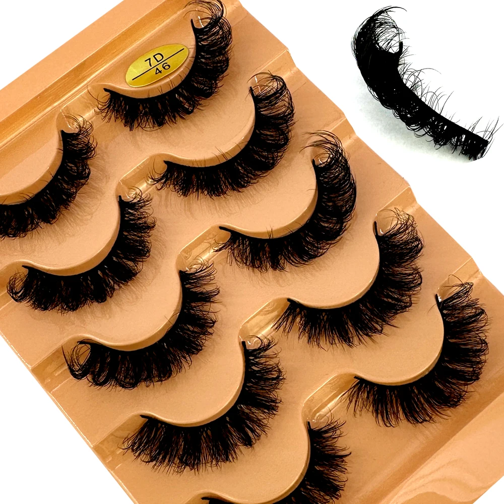 Katzenaugen-Wimpern, 3D, natürliche falsche Wimpern, D-Locken, flauschig, weich, Kreuz, 5 Paar, Manga-Wimpern, Wispy, natürliche Wimpernverlängerung, Make-up – Detail 4