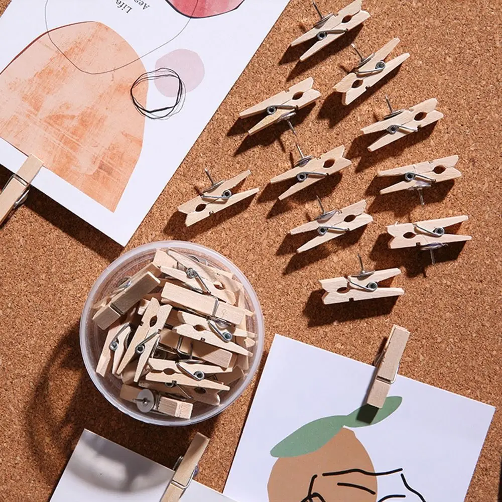 20개/박스 창의적인 나무 클립 푸시핀 DIY 내구성 있는 클립형 푸시핀 편리한 재사용 가능한 썸 탭 문구류