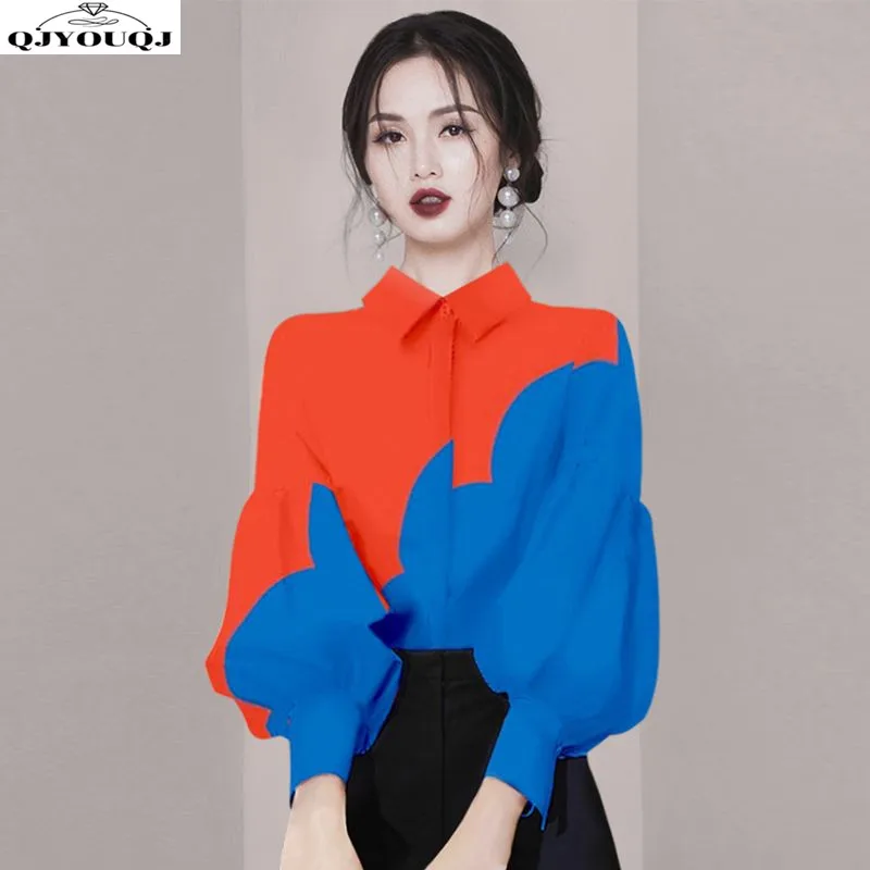 2024 Summer Korean Edition New Style Slim Fit Contrast Color High End Shirt Fashion Design Sense Age Reducing Women's Top