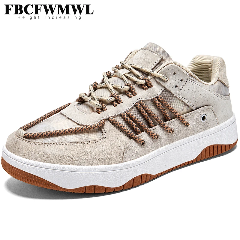 

New Luminous Skateboard Shoes Summer Breathable Footwear Fashion Height Increasing Men Shoes Beige Black Blue Zapatillas Hombre