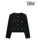 TRAF-Women's Golden Button Jacket Coat, O Neck, Long Sleeve, Female Outerwear, Chic Tops, Fashion 4
