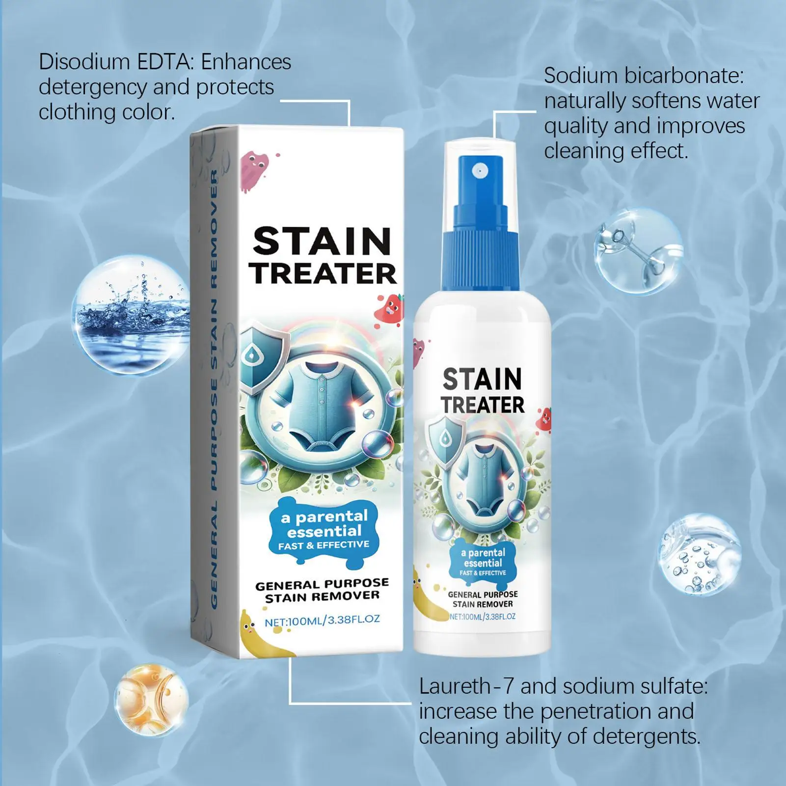 Effective Stain Remover Fabric Stain Remover Spray Stain Yellow Removal Dust Bleached Decontamination Treater Spray 100ml