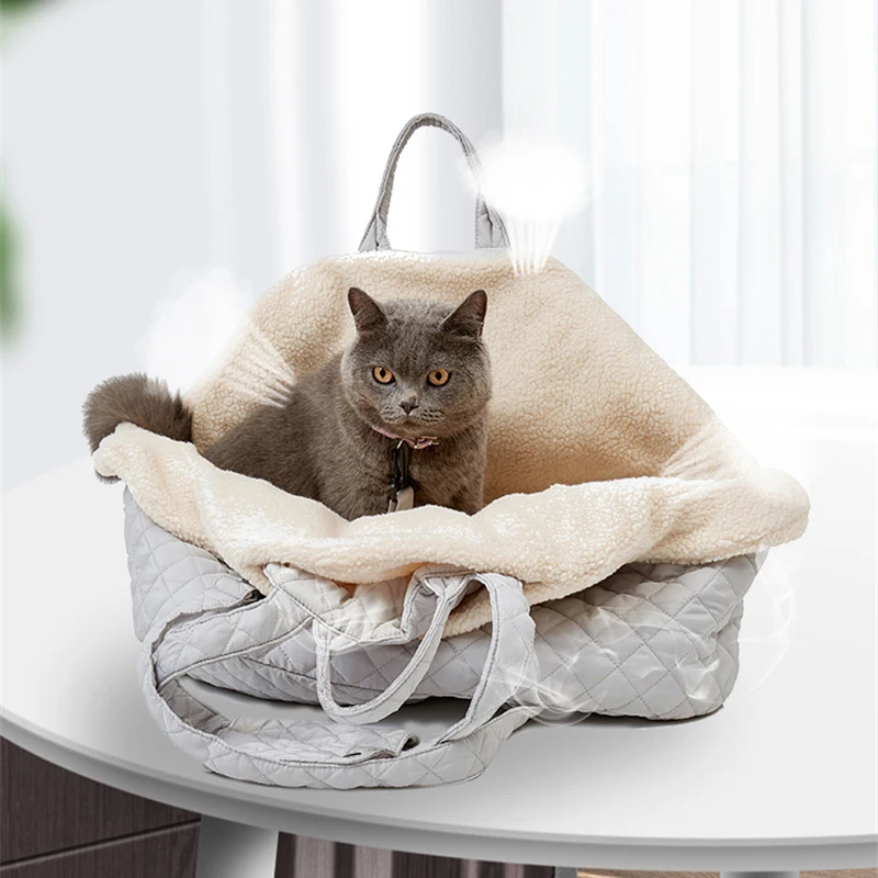 Pet Carrier for Cat or Small Dogs Fashion Quilted Dog Bags Big Capacity Light Weight Soft Warm Dog Carrier with Removable Lining images - 6