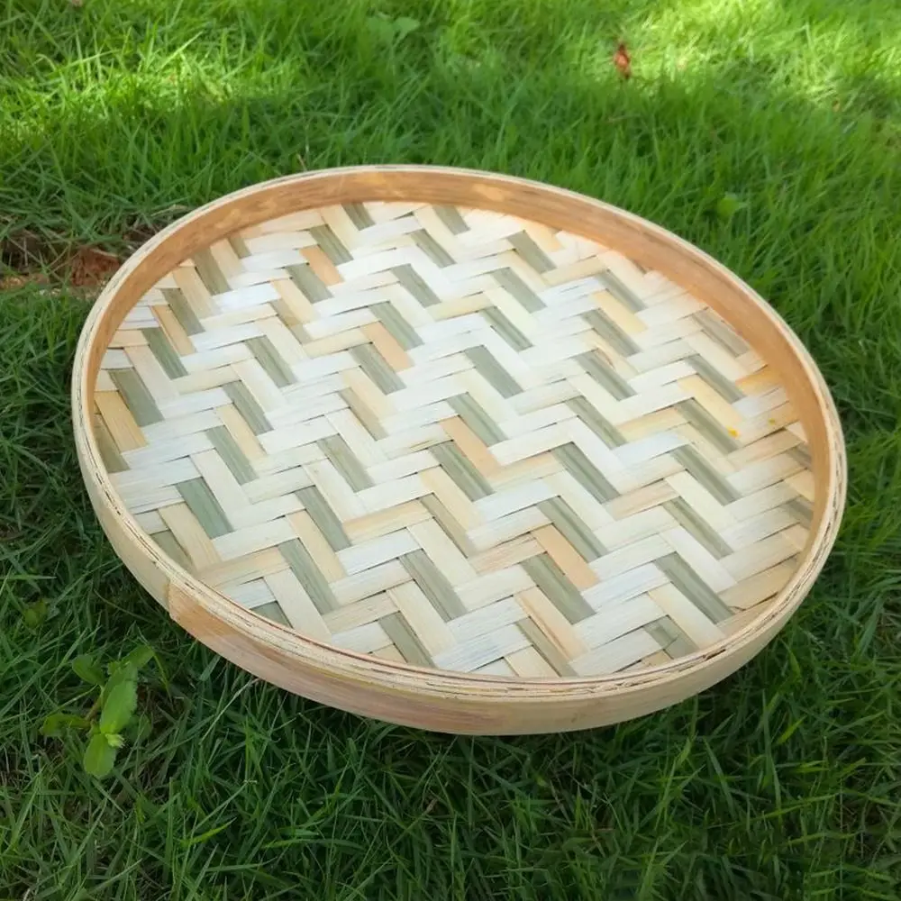 Handmade Weaving Bamboo Sieve Raft Round Dustpan DIY Decorative Fruit Bread Basket Kitchen Storage Trays Home Decor 3
