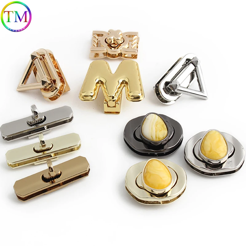 Triangle/Egg Shape 5-10Sets Metal Turn Buttons Lock Twist Lock For Bags Purse Shoulder Handbag Purse DIY Hardware Accessories 20sets lot magnetic snap fasteners clasps buttons handbag purse wallet craft bags parts accessories adsorption buckle 14mm 18mm