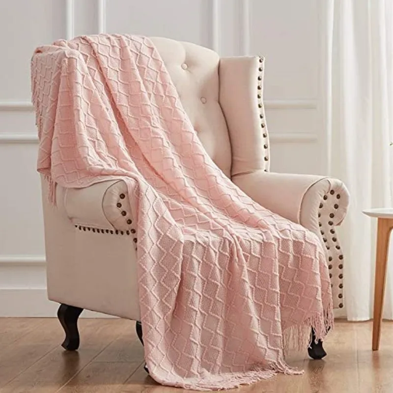 

Inyahome Throw Blanket Fringe Tassels Nordic Knit Blanket 100% Acrylic Textured Solid Home Chair Sofa Couch Bed Decor Blankets