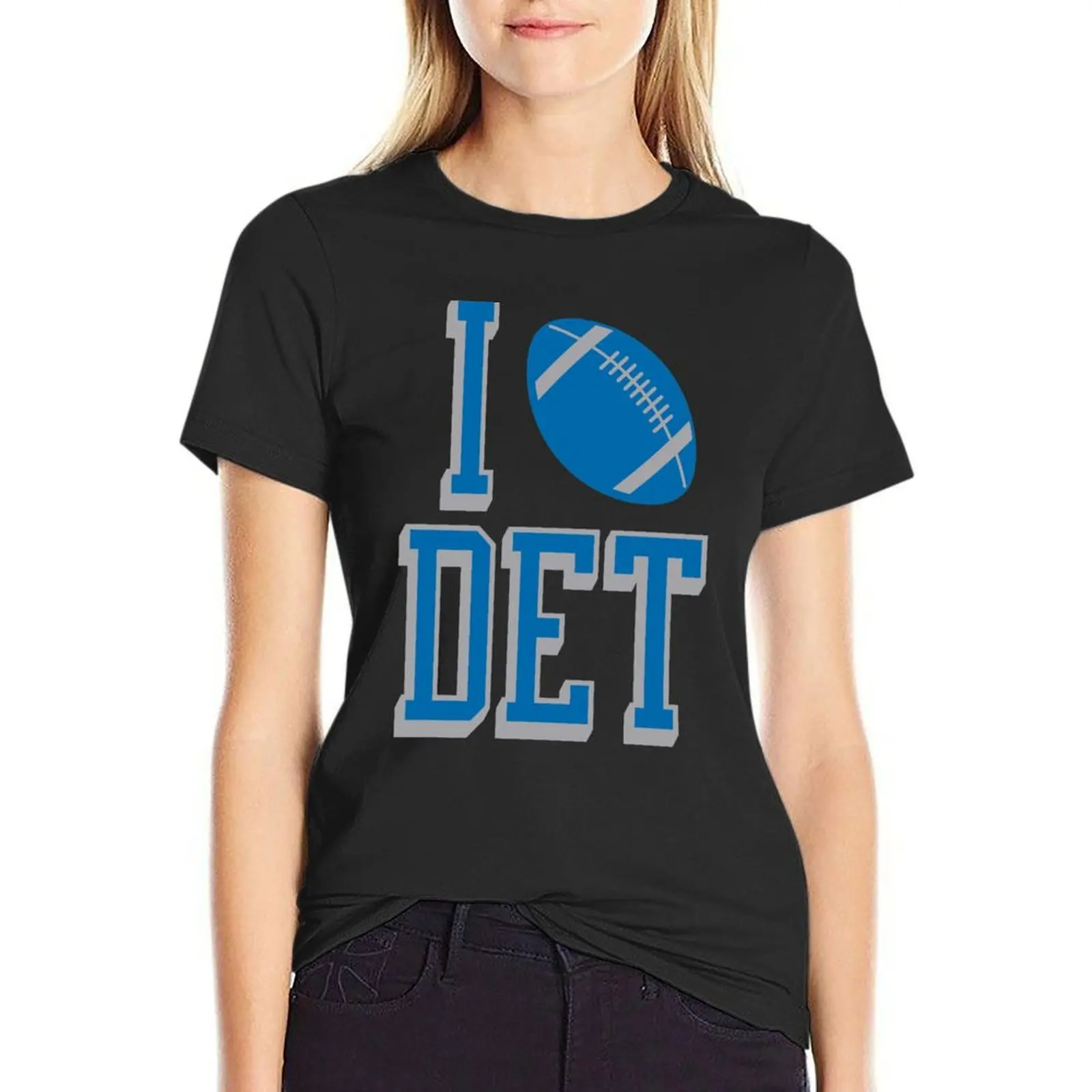 I Love DET Football - White T-Shirt anime clothes anime lady clothes plain t shirts for Women