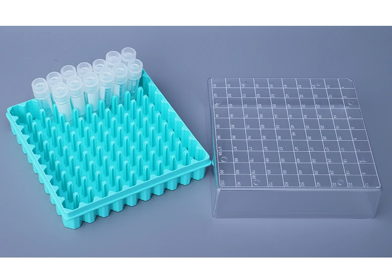Schwarze Kunststoff-Reagenzglasbox 2ml/5ml 81 Löcher Transparente Gefrierbox PC-Abdeckung Probenlagerung für Laborgebrauch 100 Löcher Option – Detail 1