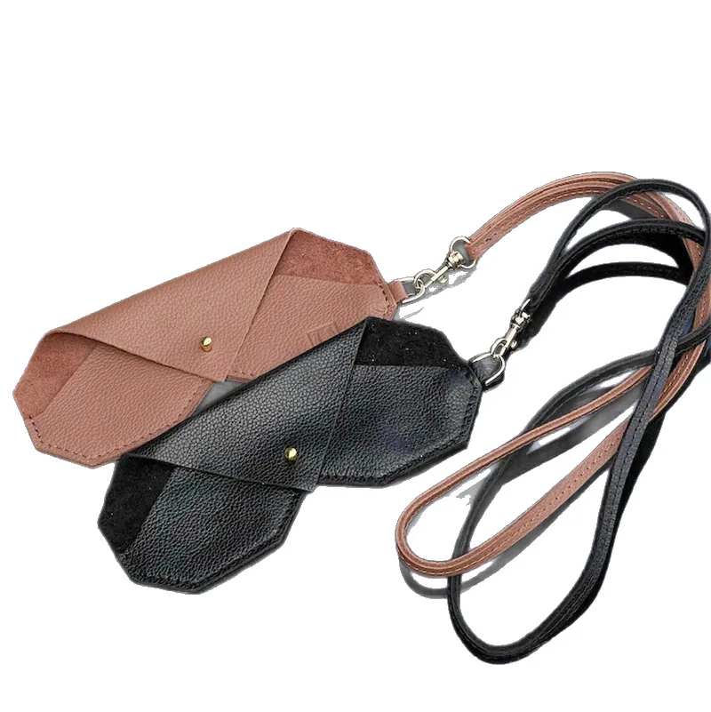 Pu Leather Sunglasses Storage Bag Solid Color Eyewear Bag With Lanyard Sunglasses Pouch Portable Hanging Sunglasses