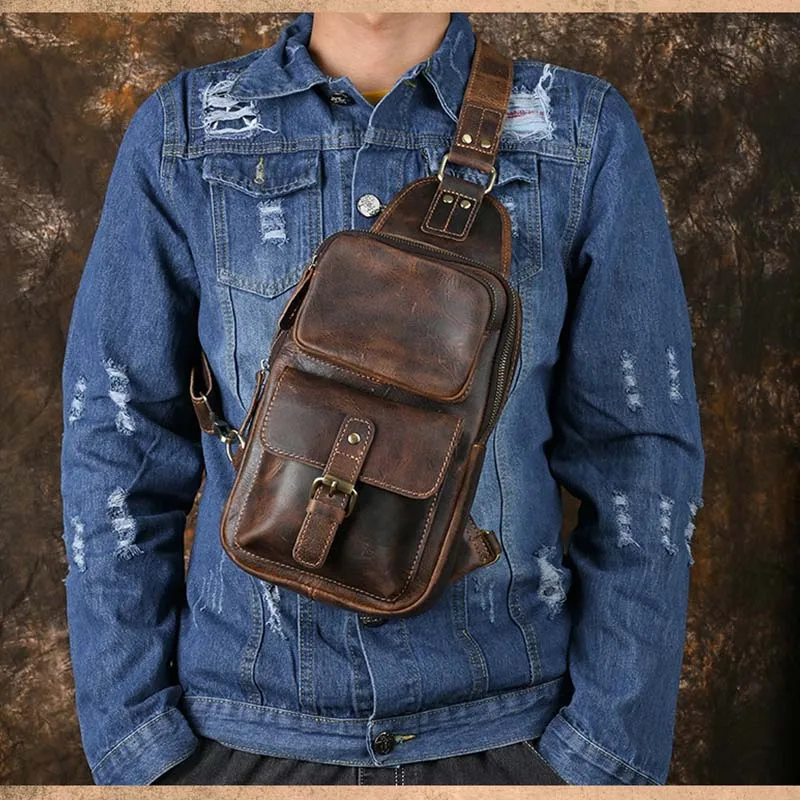 LUUFAN Genuine Leather Backpack For Men - Slim Laptop Daypack, USB Charging, Travel Business Bag