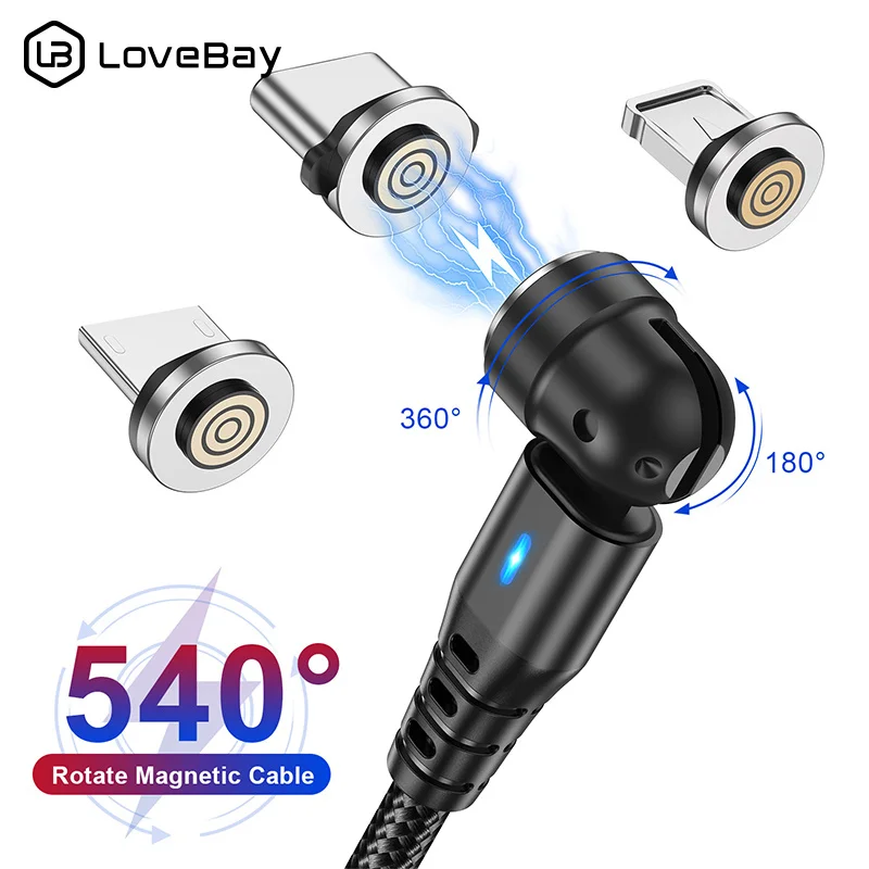 

Lovebay 3A Magnetic Cable 540 Rotate Fast Charging Type C Cable Micro USB Magnet Charge Phone Data Cord Wire For iPhone Xiaomi