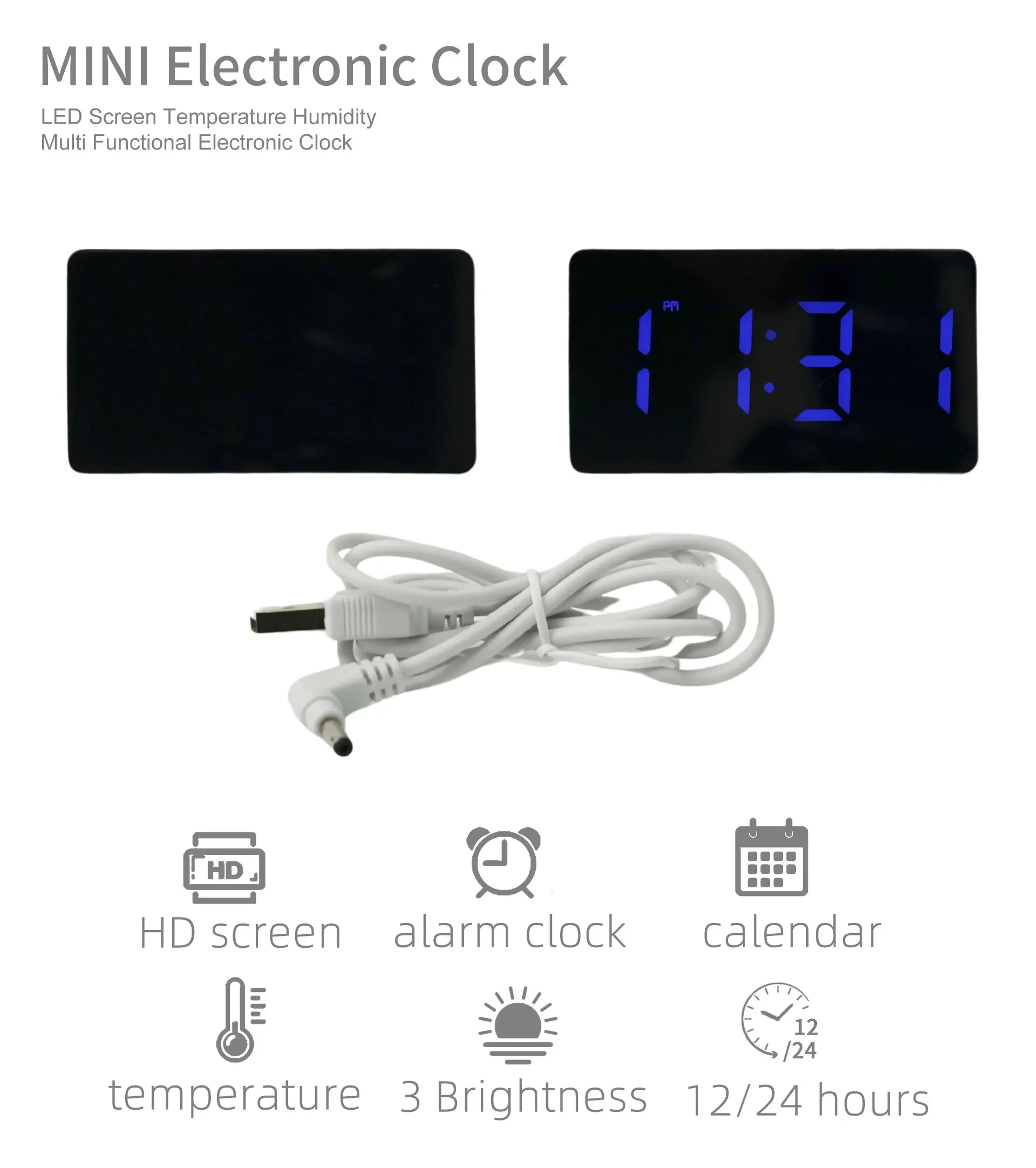 Description Picture 6 of itemLED Mini Mirror Alarm Clock Electronic Digital Alarm Clock Digital Table Clock Room Desk Decorating Smart Small Tools Home