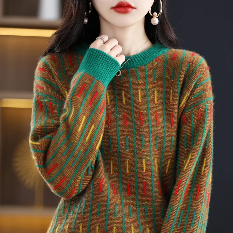 

2024 New Autumn Women Fashion Round Neck Colored Loose Knitted Shirt Bottom Layer Temperament Commuter Women Casual Sweater top
