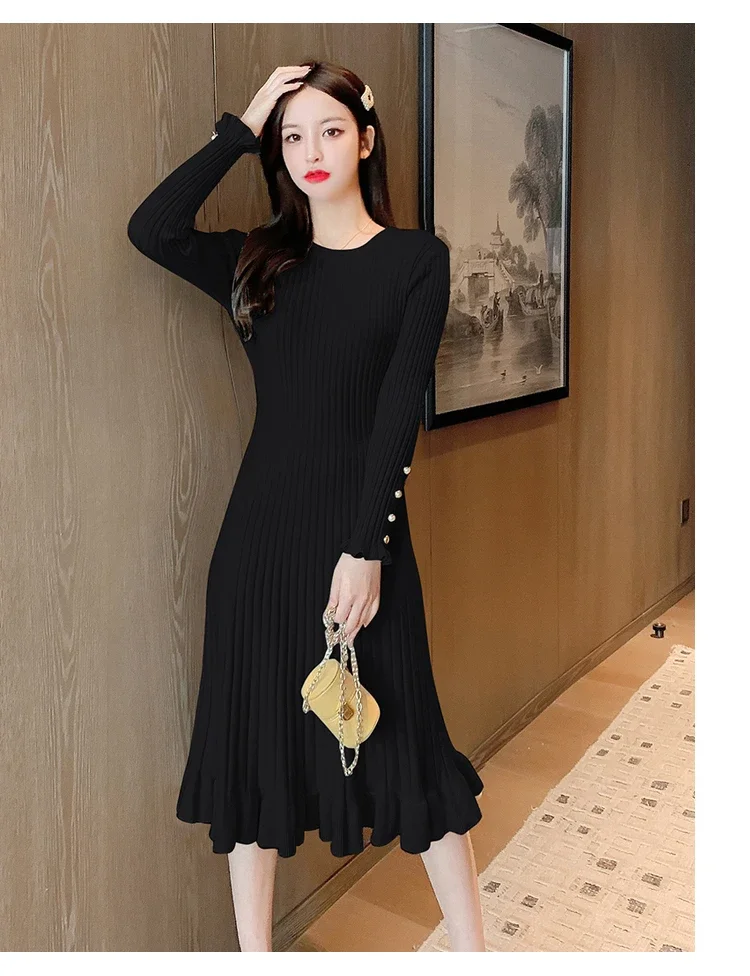 2305 # herbst Winter Gestrickte Mutterschaft Lange Pullover Chic Ins Elegante EINE Linie Dünnes Kleid Kleidung für Schwangere Frauen Schwangerschaft – Detail 12