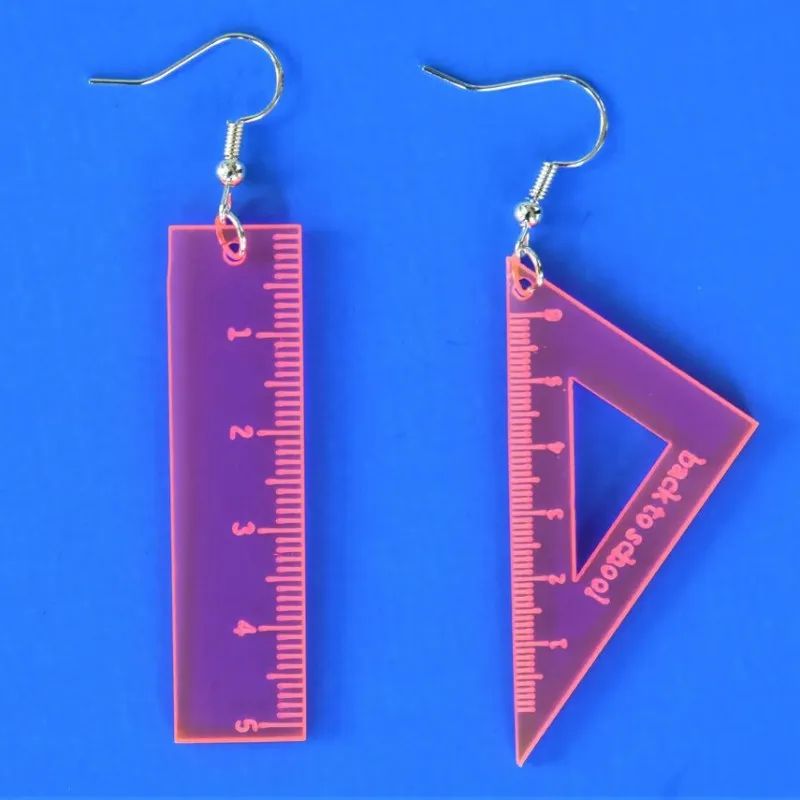 Orecchini Acrilici A Tema Scuola - Matita, Righello E Pastello - Pendenti Colorati Per Donne E Insegnanti - Gioielli Originali Per Festa E Compleanno