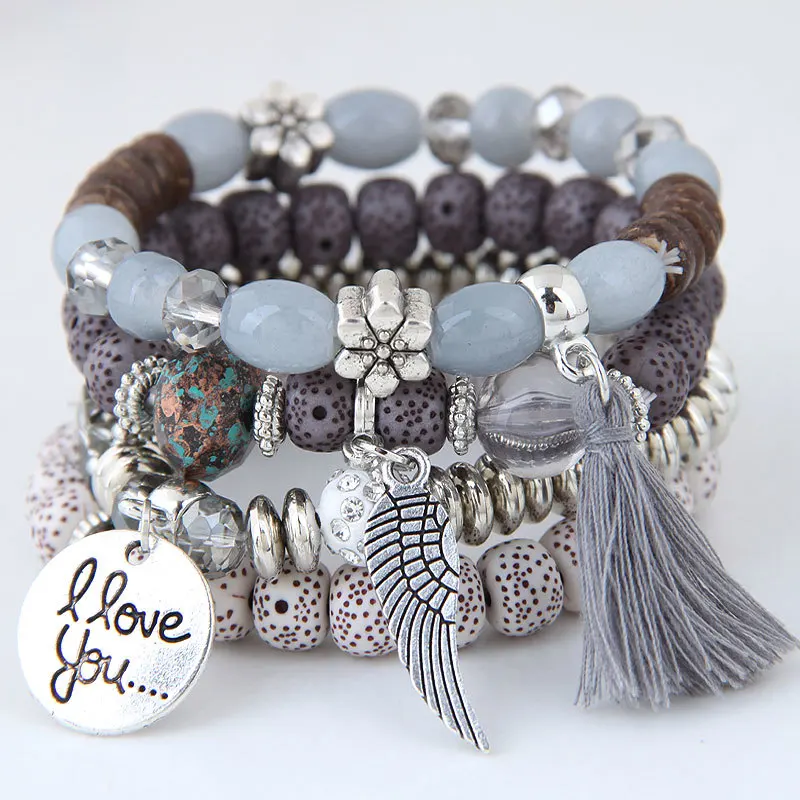 Bracelet Jewelry Bohemian Charm Beads Wrap Bracelets for Women Boho Flower Leaf Tassel