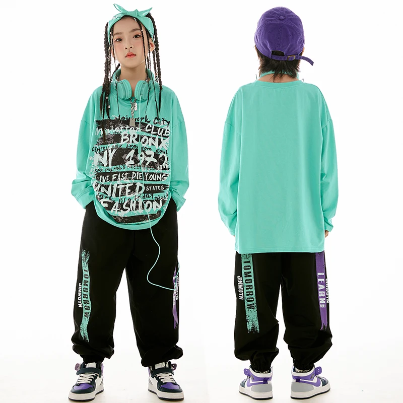 Kids Jazz Dance Clothes Girls Hip Hop Long Sleeves T Shirt Pants Boys Breaking Street Dance Performance Costume BL11498