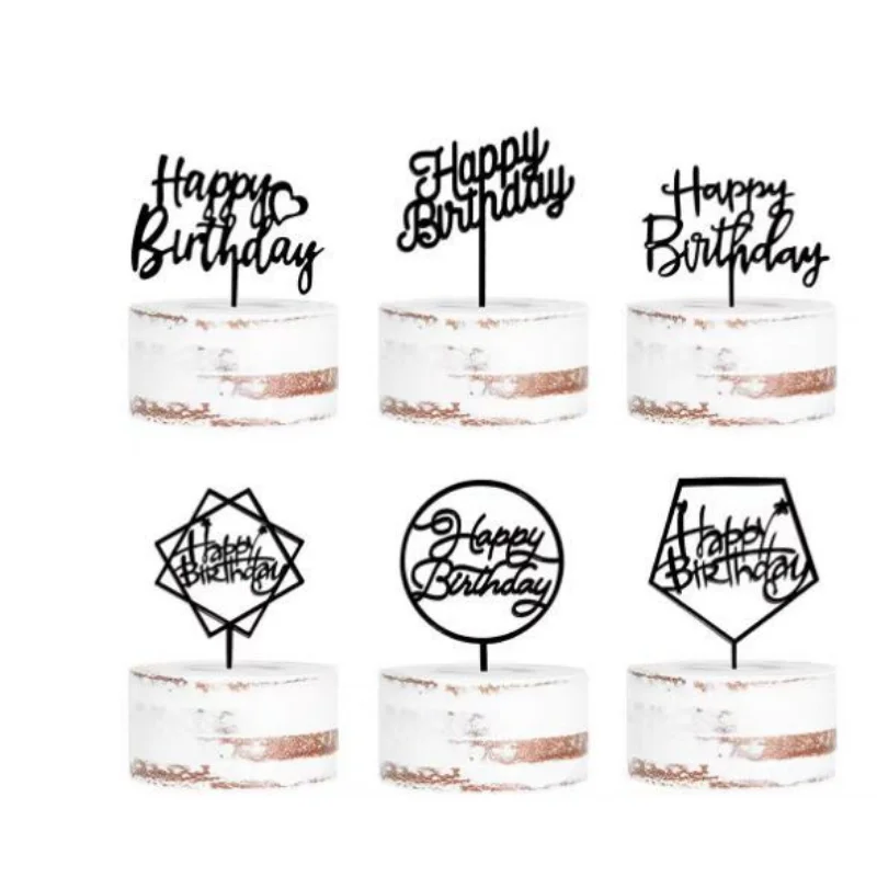 ZHENGYE 'Happy Birthday' Kuchen-Topper Aus Acryl – Schwarz, 11 Cm Breit, 14 Cm Stiel, Wiederverwendbar, Für Torten & Cupcakes