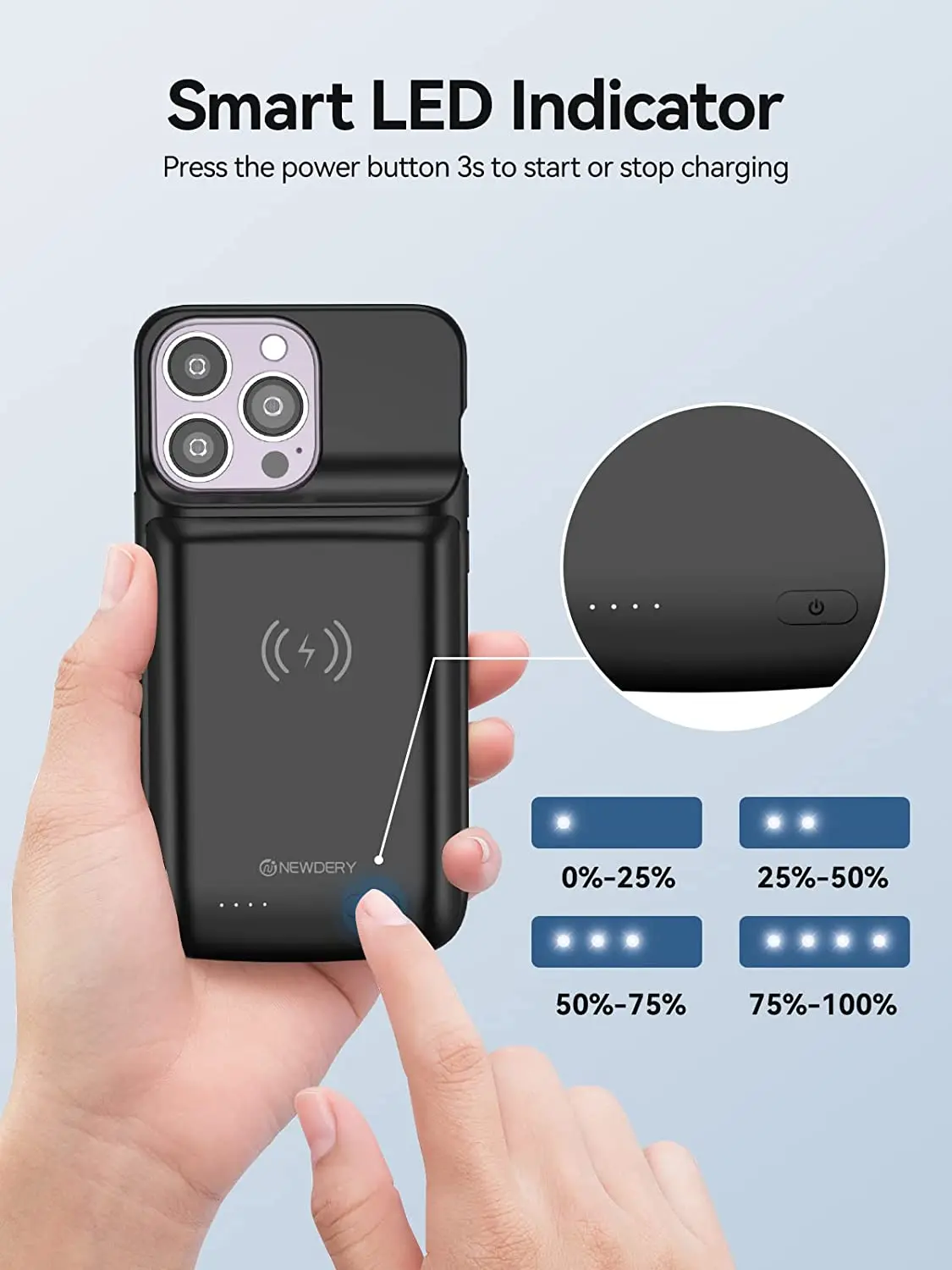 NEWDERY-배터리 케이스, Qi 무선 충전, 아이폰 14, 프로 맥스, 10000mAh, 아이폰 14, 13/12 프로 맥스 14 플러스용