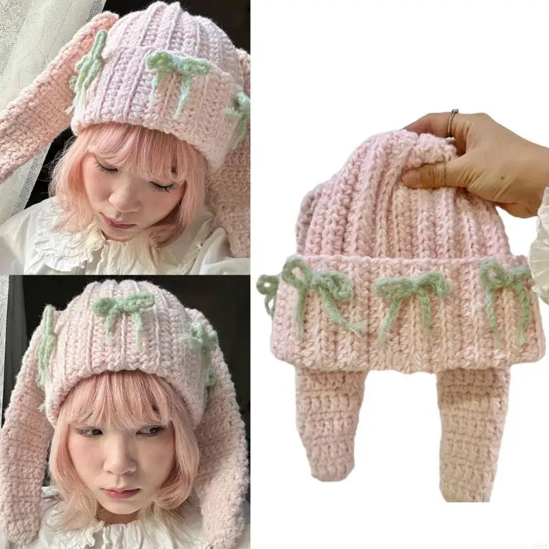 Erwachsene Stricken Kaninchen Ohr Form Outdoor Winddicht Ohr Schützen für Mädchen Y08E – Detail 9