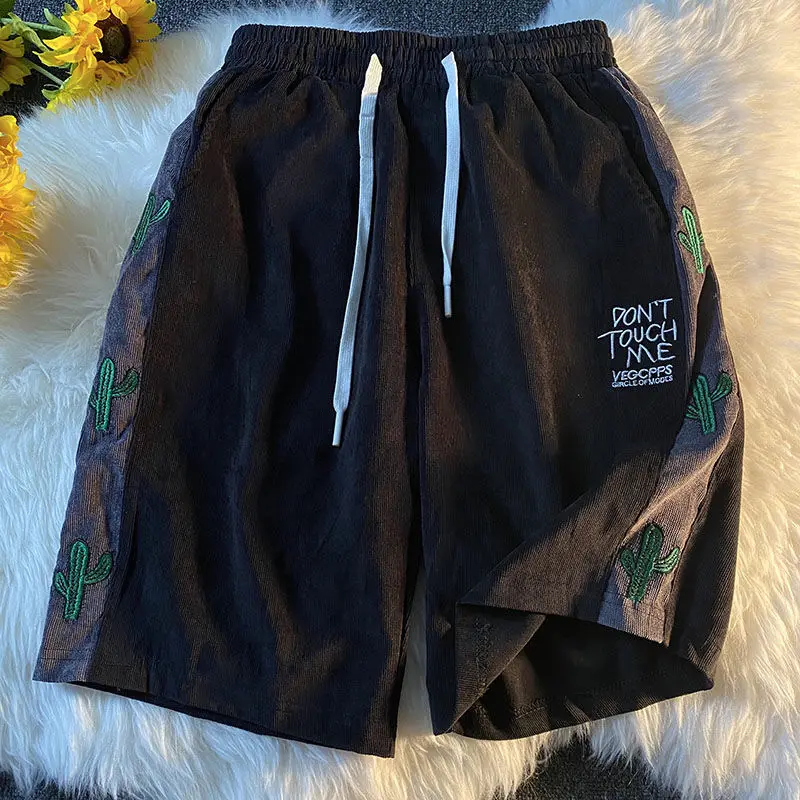 2023 Cactus Embroidered Summer Shorts Japanese Academy Style Antique Couple Capris Bomb Street Men's and Women's Sports Pants