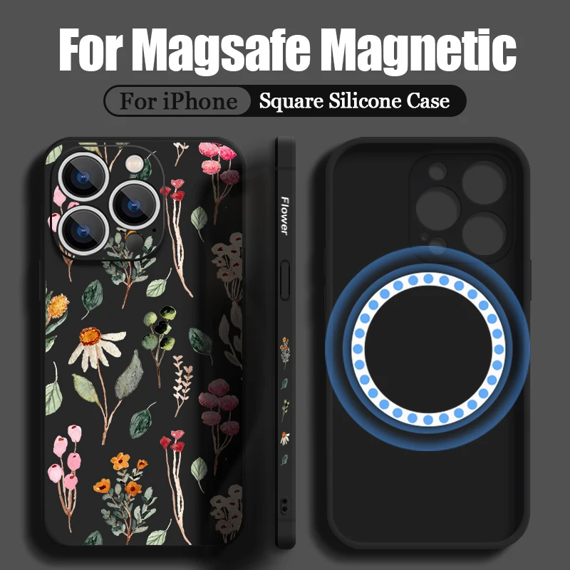 Magnetic Floral Lanyard Phone Case with Built-in Metal Plate