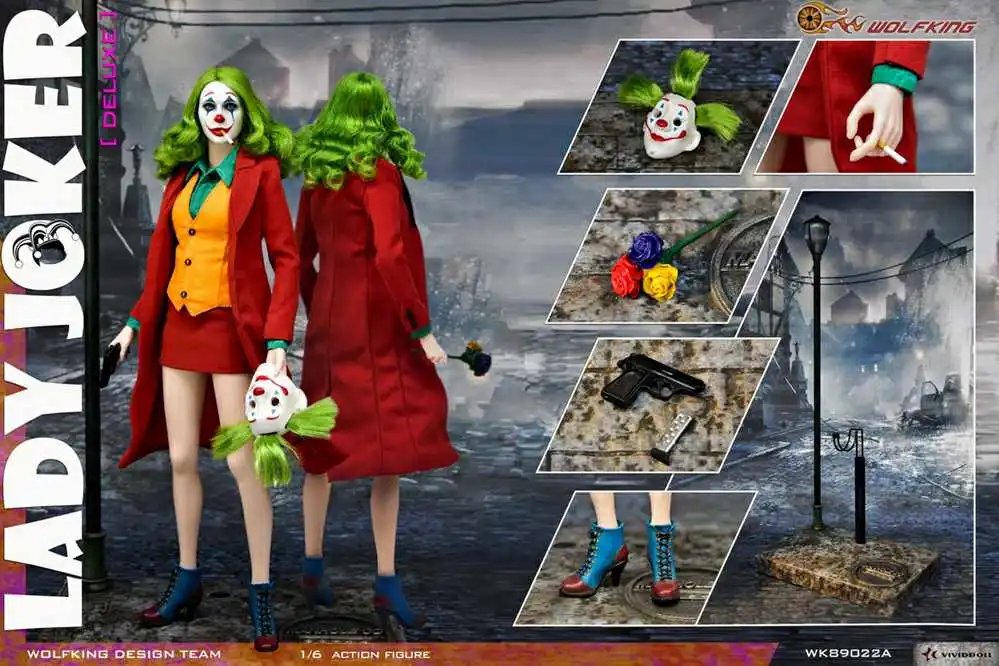 WOLFKING 1/6 レディ ジョーカー DX版 In Stock WOLFKING WK89022 1/6 Red Cloth Movable Female Joker