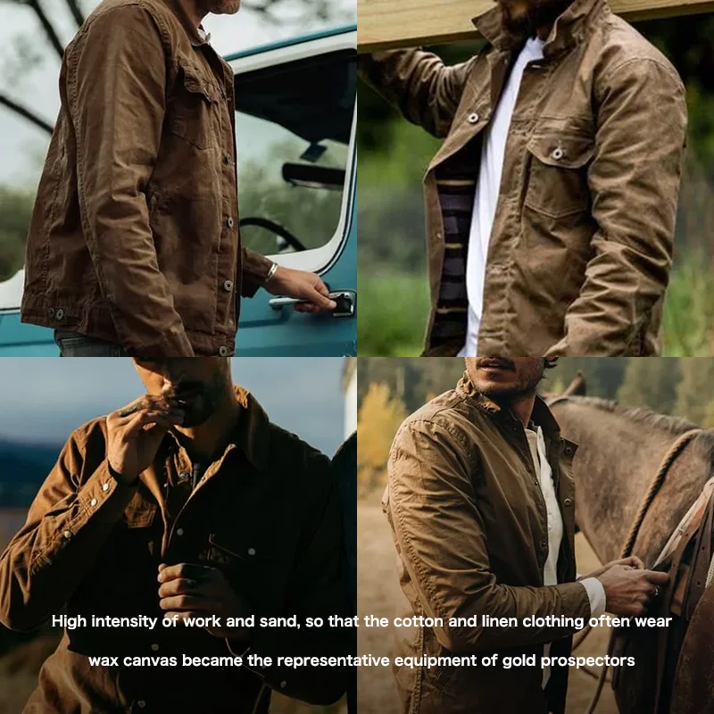 Maden Retro Heavyweight Canvas Oil Waxed Jacket Cotton Waterproof Hunting Coat Male Spring Khaki Casual Work Safari Style Jacket 3