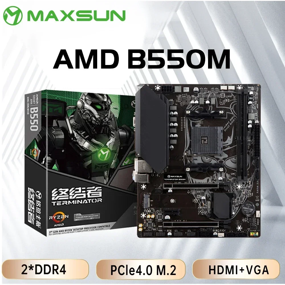 MAXSUN 메인보드 B550M AMD 게이밍 마더보드 DDR4 M.2는 Ryzen 3000-5000 CPU(AM4 소켓 및 R5 5600G 5600X 5700G 5700X)를 지원합니다.