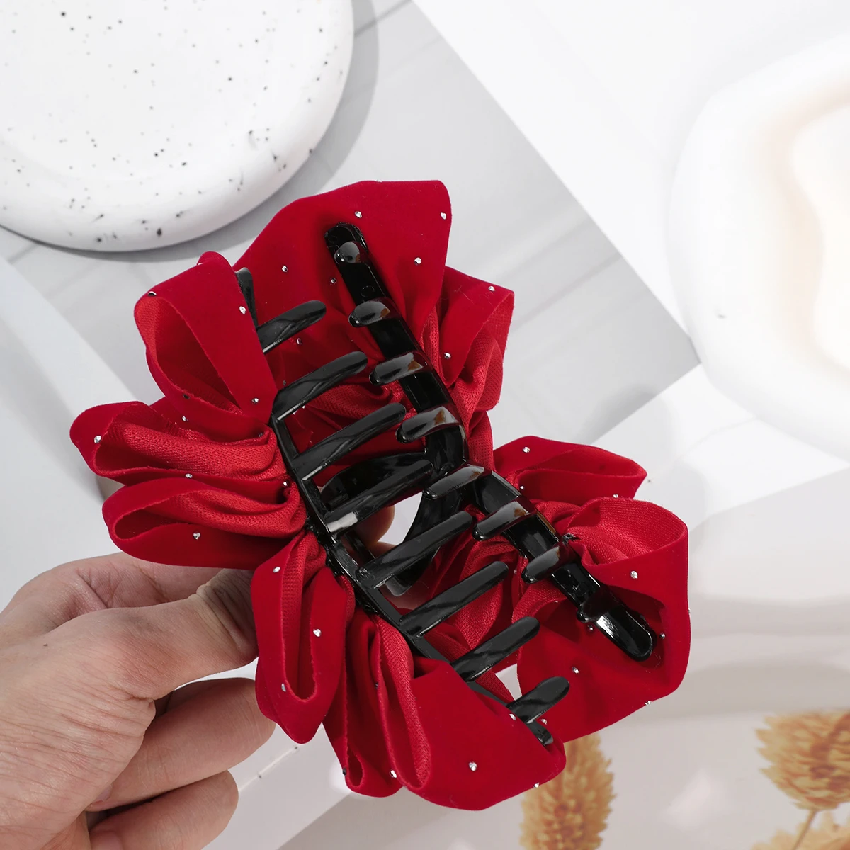 1pc Red Black Velvet Bow Hair Claw For Women Princess Head Grab Hairpin Headdress Large Hair Clips Girls Hair Accessories