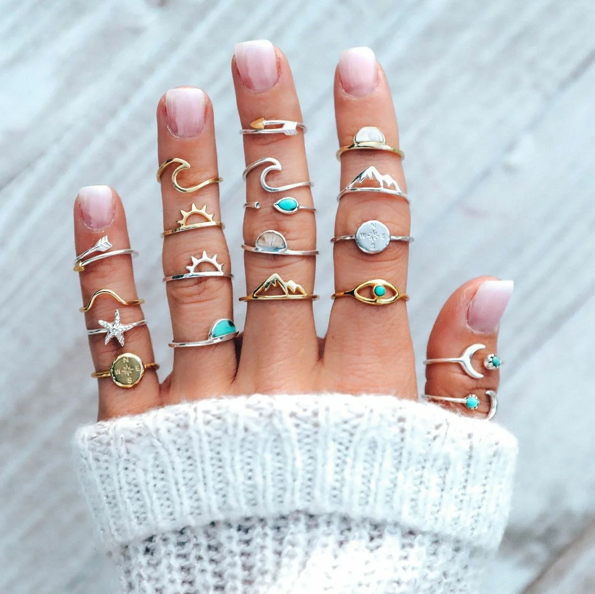 

Women's Arrow Sun Compass Moon Eyes Ring Rings Suit 19-Piece Set