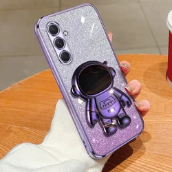 Glitter Astronaut Bracket Plating Phone Holder Case for A24 4G (PURPLE)
