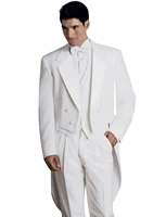 White Men's Swallow-Tailed Suit Blazer Double Breasted Peak Lapel Coat Vest Pants 3 Piece Party Prom Formal Wedding Suits