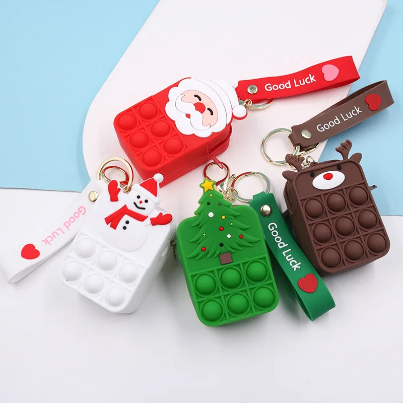 

Cute Santa Claus Dinosaur coin Wallet Cartoon Snowman Sika Deer Wallet Finger Press Bubble Music Keychain Pendant Wallet