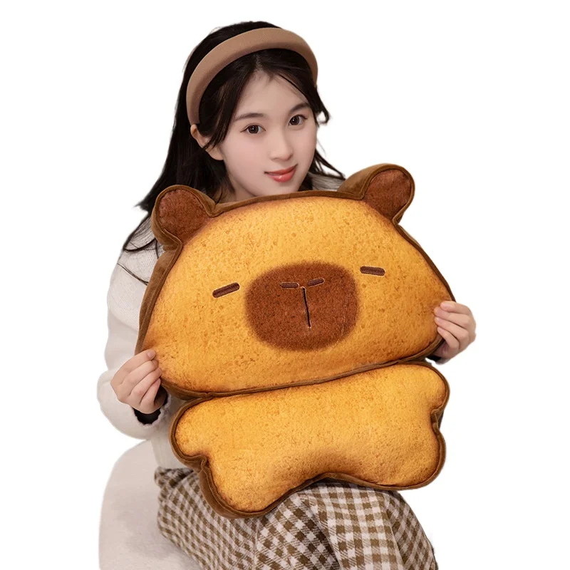 Kawaii Plush Biscuit Capybara Throw Pillow Capibara Cake Cookie Toast Keychain Sofa Cushion Nap Sleeping Toys Birthday Gift