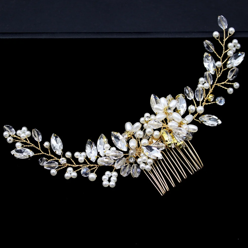 Crystal Pearl Tiara Comb Rhinestone Flower Hairpin For Women Girl Bride Elegant Party Wedding Hair Accessories Jewelry New