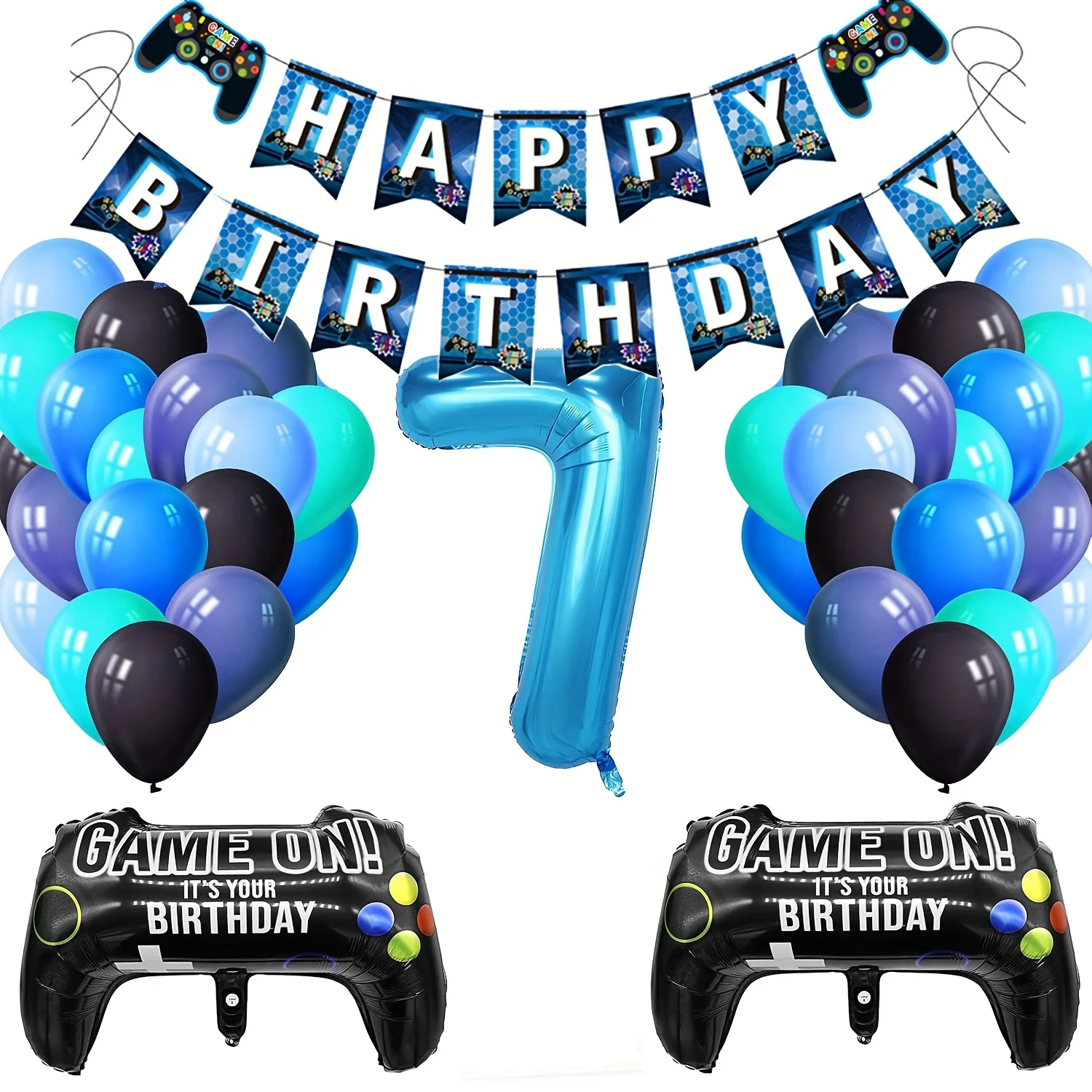 1set Gamepad Balloons Game on With Blue Digit Number Balloon Children's Birthday Party Decorations Game Theme Party Supplies - Image 3