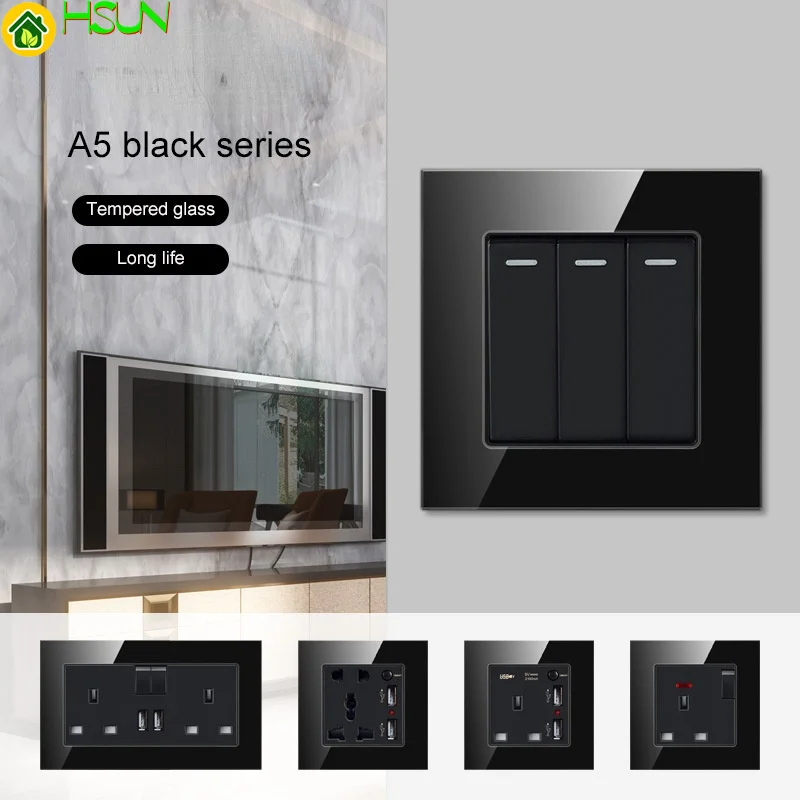 

86 type switch socket panel has Dimming Switch adjust speed switch Black Multi three holes light luxury household wall