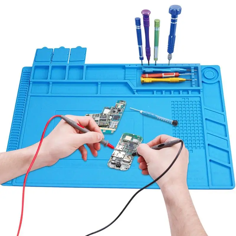 Heat Resistant Solder Pad Heat Resistant Work Mat Anti Static Electronic Repair Pad 45*30CM Large Silicone Pad With Scale Ruler