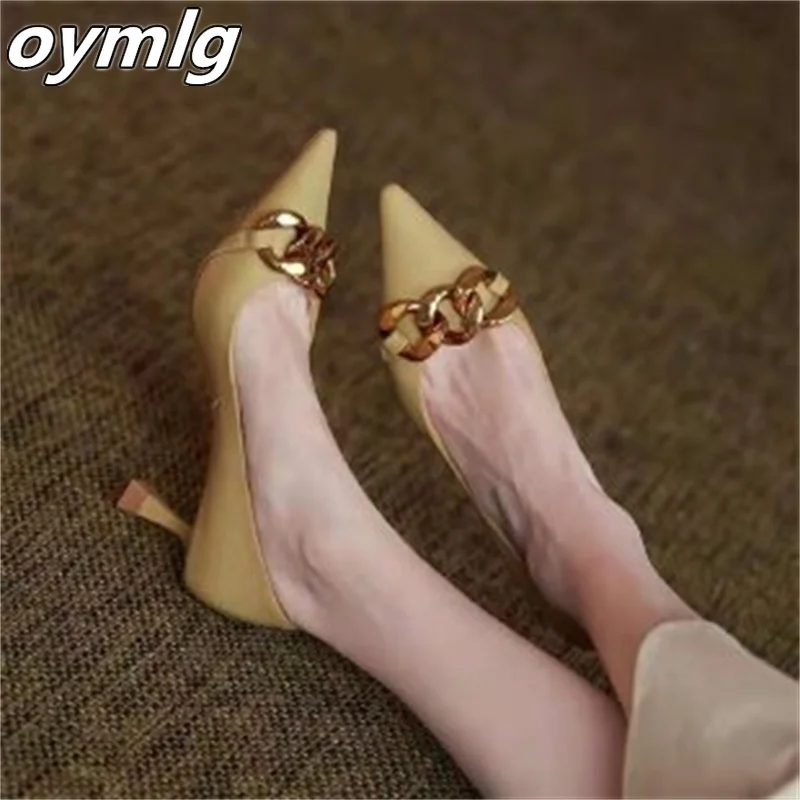 

High heels women's 2022 autumn new ins metal chain shallow stiletto single shoes pointed toe temperament women's shoes pumps