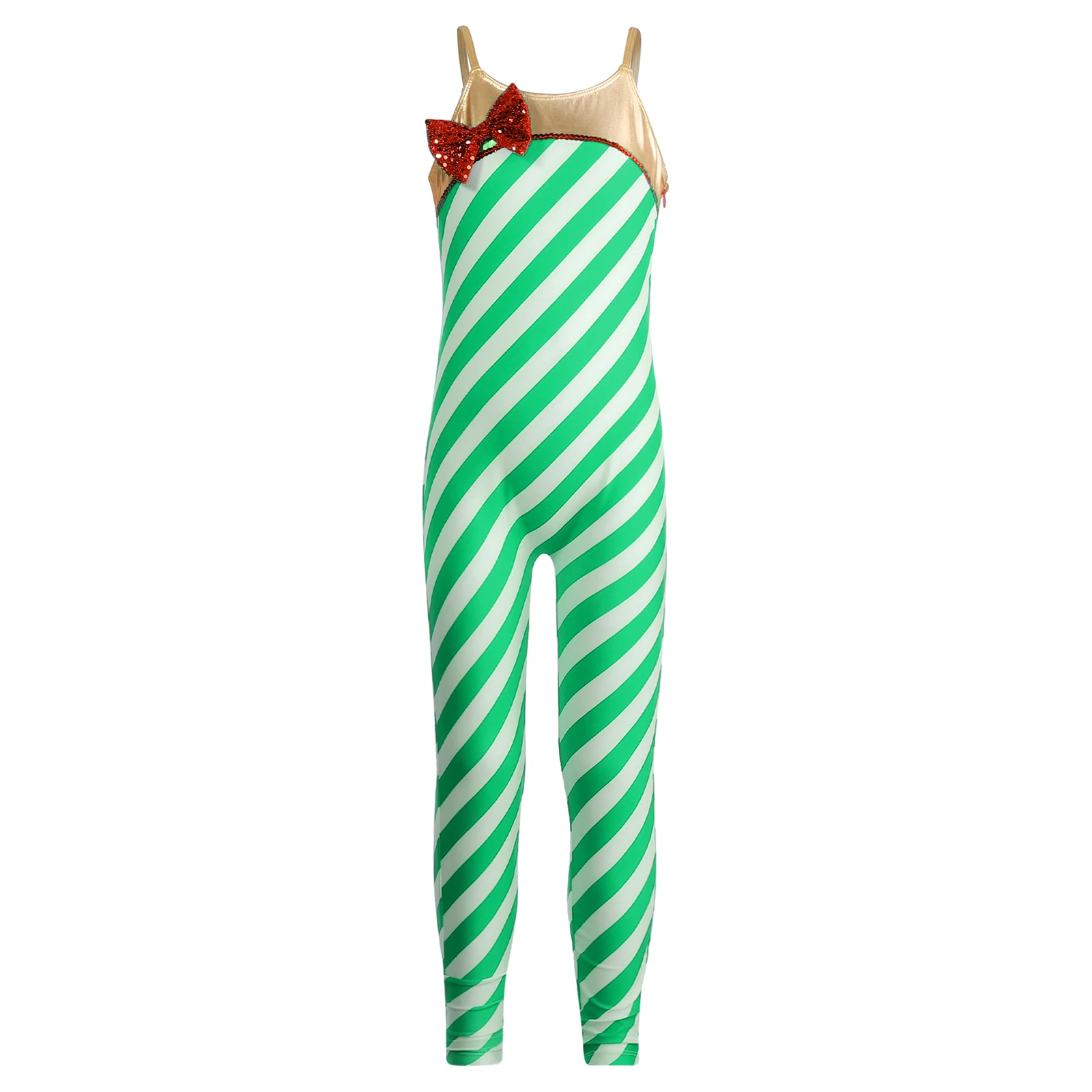 Kids Girls Christmas Dance Costume Xmas Candy Cane Tuta Senza Maniche A Righe Balletto Ginnastica Body Performance Body